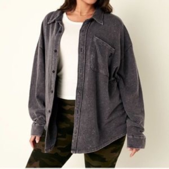 PINK Victoria's Secret Tops - PINK Victoria’s Secret Acid Wash Button Down Soft Fleece Shacket
